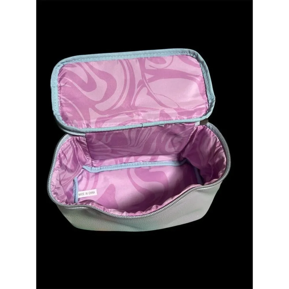 Iridescent Metallic Makeup Bag with Zipper Closure